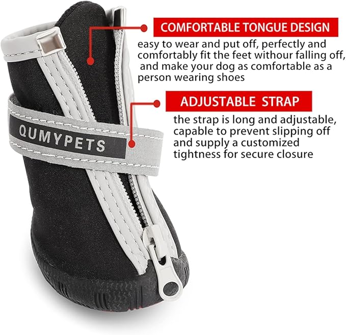 QUMY Dog Shoes for Small Dog, Puppy Dog Boots & Paw Protectors for Winter, Summer Hot Pavement, Waterproof in Rain Weather, Ourdoor Walking, Indoor Hardfloor with Anti Slip Rubber Soles Black Size 1