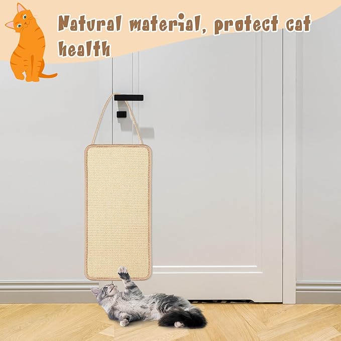 2 Pack Sisal Door Cat Scratching Mat Double Use Hanging Scratcher Wall Floor Mount Cat Scratch Mat Kitty Scratching Pad for Indoor Kitten with Hemp Rope, 7.87"x19.69"(Regular,Natural)