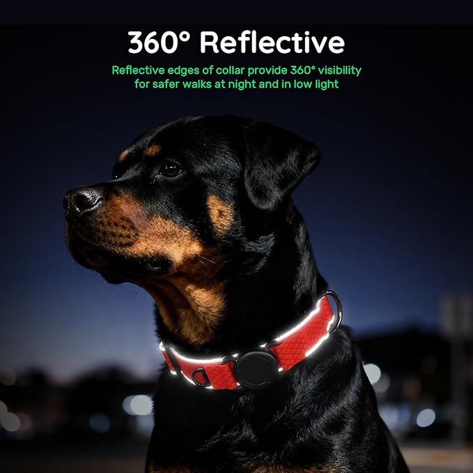 WhoseID Airtag Dog Collar | with Waterproof Air Tag Holder | QR Code Pet ID | Durable Comfortable Oxford Padded | Reflective Collar | for Small Puppy Dogs(Red,S,10''~16'')