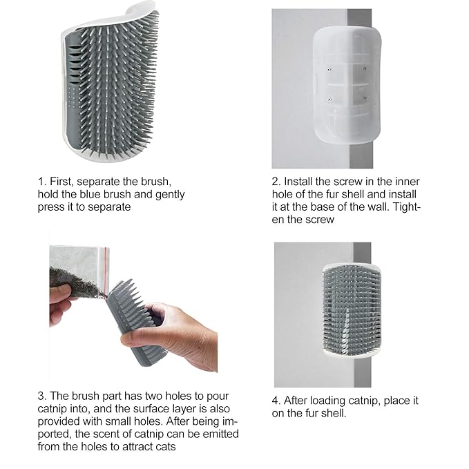 Cat Self Groomer Massage Comb, Soft Plastic Brush for Wall or Corner Mount, 5x3.3 Inch - Durable Hair Removal, Easy Cleaning, Comfortable Self - Grooming for Cats