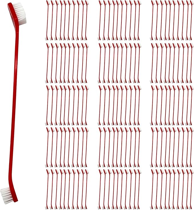 150Pcs Dog Toothbrush Dual Headed Puppy Tooth Brushing Kit Long Handle Soft Grooming Pet Dental Brushes Convenient Double Sided for Pets Cat Puppy Teeth Brush Cleaning Oral Care Supplies -Red