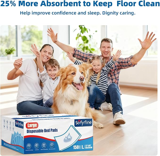 Premium Chucks Pads Disposable 23"x36" (150 Count) , Leakproof Adults Incontinence Bed Pads, Heavy Duty Absorbent Underpads Waterproof, Extra Large Puppy Pee Training Pad