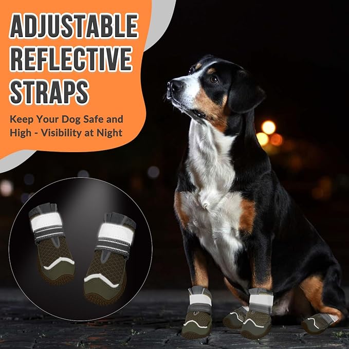 SlowTon Dog Shoes for Large Small Medium Dogs - Breathable Dog Boots for Summer Hot Pavement, Paw Protector for Outdoor Walking Winter Snow, Anti-Slip Rubber Dog Booties for Hardwood Floor (Brown, 5)
