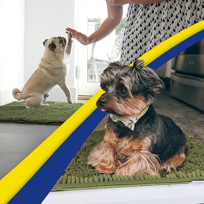 Muddy Mat® AS-SEEN-ON-TV Highly Absorbent Microfiber Door Mat and Pet Rug, Non Slip Thick Washable Area and Bath Mat Soft Chenille for Kitchen Bedroom Indoor and Outdoor - Army Green 24" x 72"
