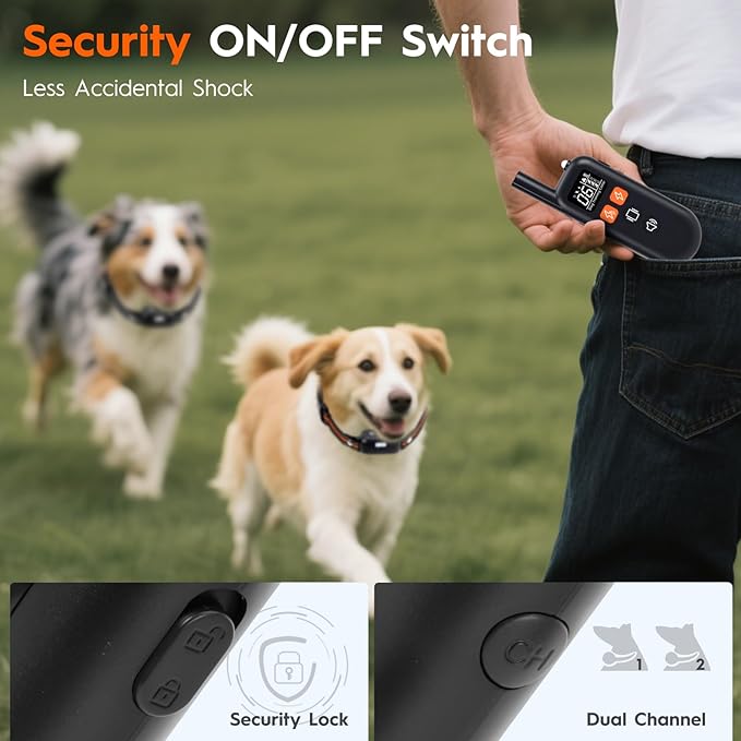 Dog Shock Collar 2 Dogs (15-120Lbs),3300FT Dog Training Collar with Remote IPX7 Waterproof Shock Collar for Small Medium Large Dogs with Flashlight, Anti-Bark Collar,4 Training Modes