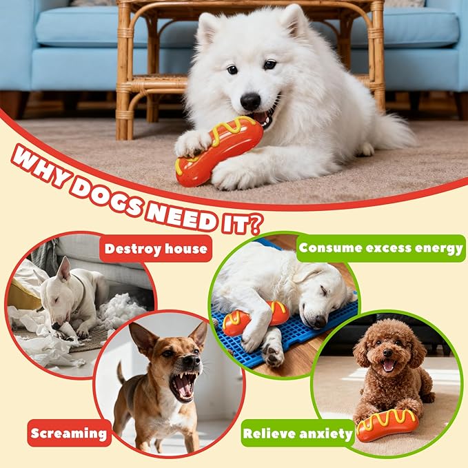 BURIESUR Dog Chew Toys,Interactive Dog Toys to Keep Them Busy,Hot Dog Tough Toys for Training and Cleaning Teeth,Rubber Dog Toys for Aggressive Chewers,Indoor Outdoor Play for Dogs,Dog Birthday Gift