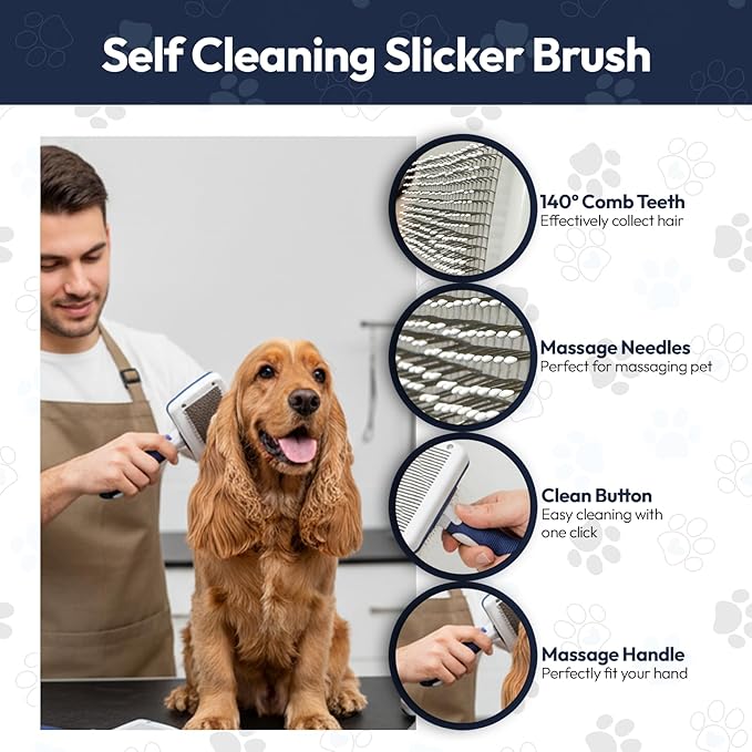 BPG Pet Grooming Tools for Dogs & Cats- Self Cleaning Slicker Brush, Deshedding & Dematting Grooming Dog Brush For Shedding, Removes Loose Fur & Tangles- Brooklyn Pet Gear