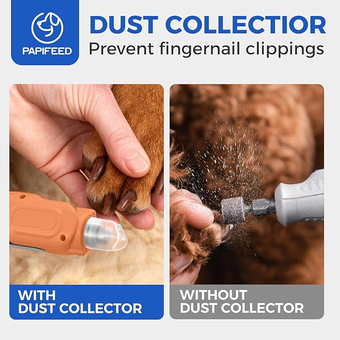 PAPIFEED 6-Speed Dog Nail Grinder Quiet, Silent Groom Pro with 2 LED Lights & Dust-Proof Cover, Nail Grinder for Large/Medium/Small Dogs & Cats, Rechargeable Type-C Charging - Orange