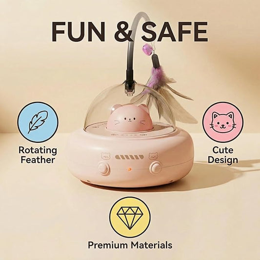 2-in-1 UFO Cat Toys for Indoor Cats with Laser & Feather, 360°Smart Obstacle Avoidance Automatic Cat Toy, USB Rechargeable Electronic Kitten Toys, Auto Play & Sleep Mode Fun Self-Play Cat Gift
