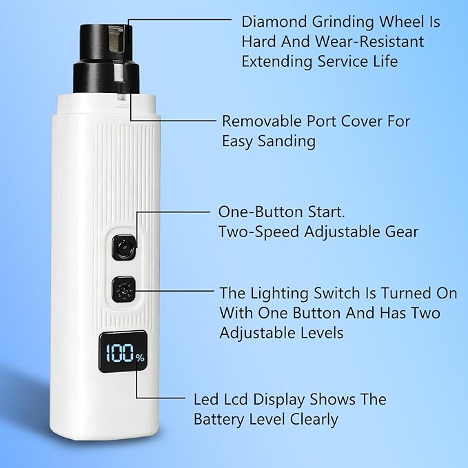 Cat Nail, Upgraded Safe Cut Cat Nail Trimmer, Two Adjustable with 360°Grinding Settings, Low-Vibration Ultra-Quiet Under 40dB, Powerful Enough for All Cats and Dogs (White)