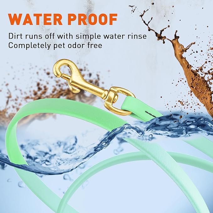 Viper Biothane K9 Working Dog Leash Waterproof Lead for Tracking Training Schutzhund Odor-Proof Long Line with Solid Brass Snap for Puppy Medium and Large Dogs, 10ft Sea Foam Green