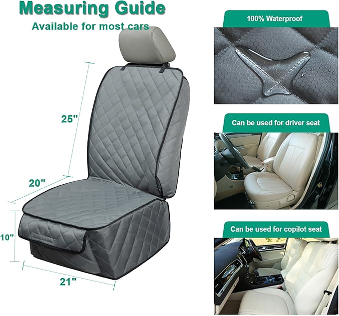 HAPYFOST Waterproof Front Seat Cover Dog Car Seat Covers Nonslip and Full Protection with Side Flaps Fits Most Cars, Trucks, SUVs(Grey, 2Pack)