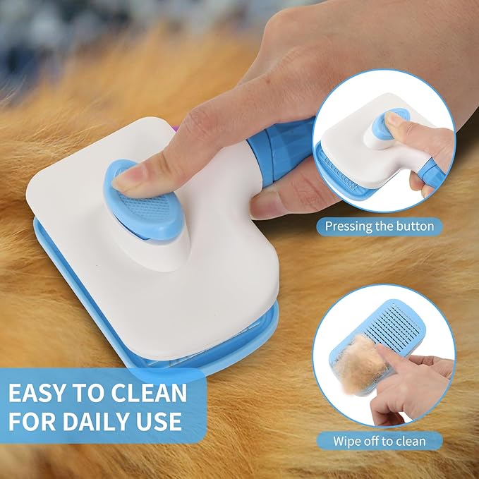 9 Pcs Pet Grooming Brush Set for Shedding, Professional Cats Dogs Long Hair Brush Nail Clipper And File Grooming Kit Self Cleanup Deshedding Multifunctional for Dogs Cats (Blue)