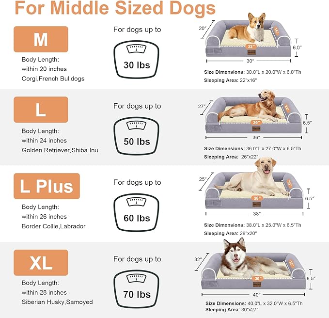 Large Dog Bed Orthopedic Washable: Beds Bolster XL Bed Medium Large Dogs Egg Crate Foam Couch Sofa Waterproof with Removable Cover - Purple