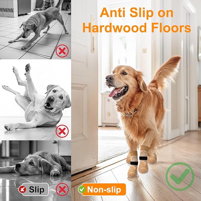 BEAUTYZOO Dog Socks to Prevent Licking Paws, Dog Shoes for Hot Pavement Small Medium Large Senior Dogs Booties, Non Slip Dogs Boots & Paw Protectors for Hardwood Floors Traction Control Indoor