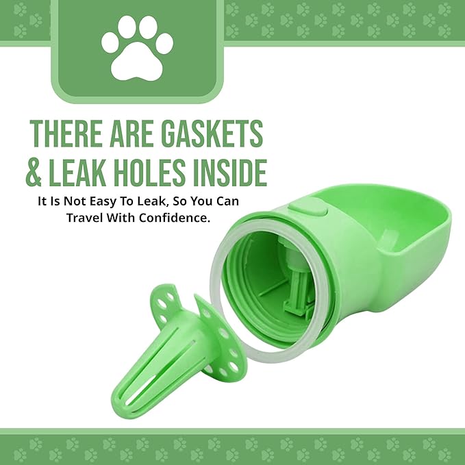 HappiTails Leak Proof Portable Dog Water Bottle with Bowl – Travel Pet Water Dispenser for Walking & Hiking – Food Grade Plastic – Choose from 3 Colors (Green, 320 ml)