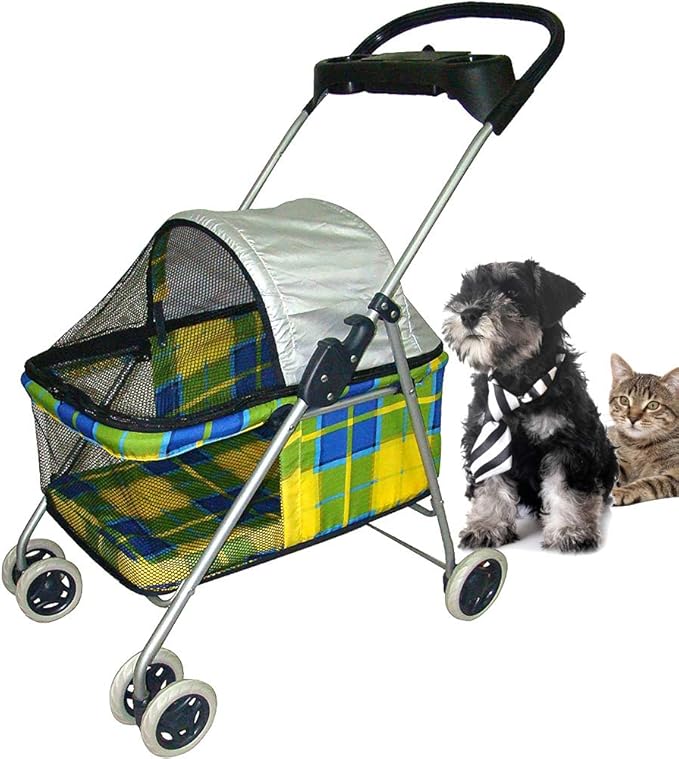 Jogger Pet Stroller for Small & Medium Dogs/Cats 35Lbs Capacity Kitten Doggie Cage Waterproof Foldable Travel Carrier Puppy Strolling Cart Durable Large 4 Wheels Cat Dog Stroller with Cup Holders