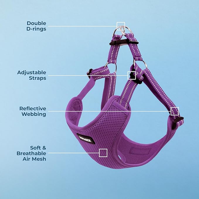 Best Pet Supplies Voyager Mesh Dog Breathable Harness Reflective Stitching, All Weather Adjustable for Walking Training, or Running - Heavy Duty & Durable, Harness (Purple), S