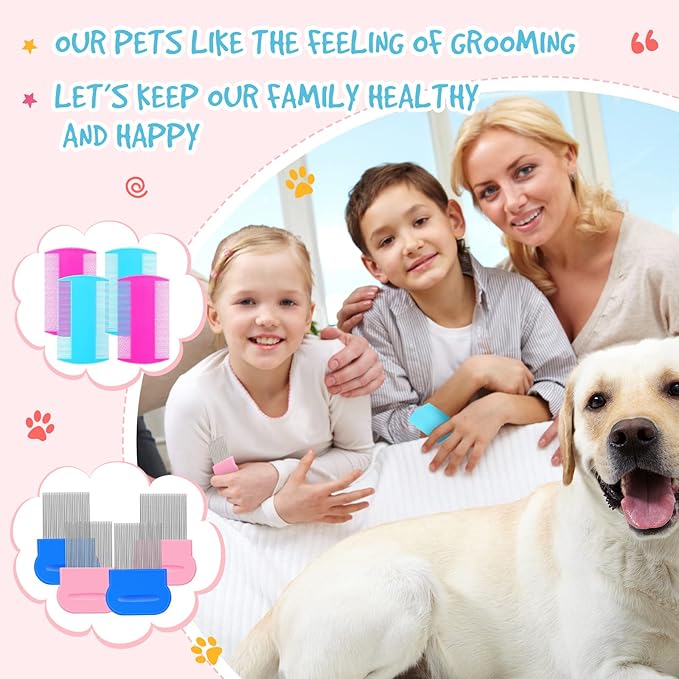 Maitys 8 Pieces Flea Lice Combs Double Sided Lice Cats Dogs and Nit Removal Hair Grooming Plastic and Metal Comb, Head Hair Comb for Pets and Humans(3.5 x 2 Inchrs, 3.54 x 1.57 Inches,Pink, Blue)