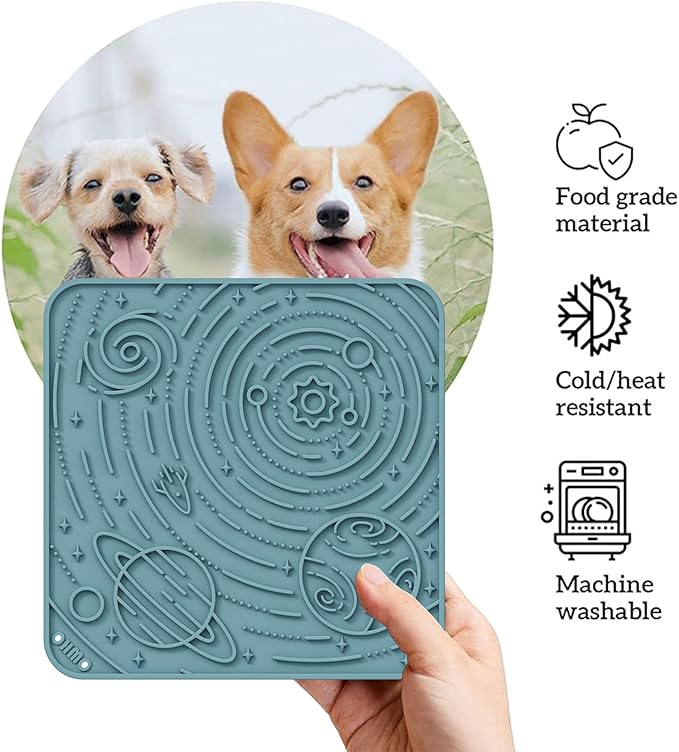 OHMO Lick Mat for Dogs and Cats(Large, Dark&Light Blue, 2pcs) Enrichment Accessories Toy Space Star Easy Clean Pet Slow Feeder/Suction Cups, Licking Pad for Anxiety Relief and Boredom Reduction