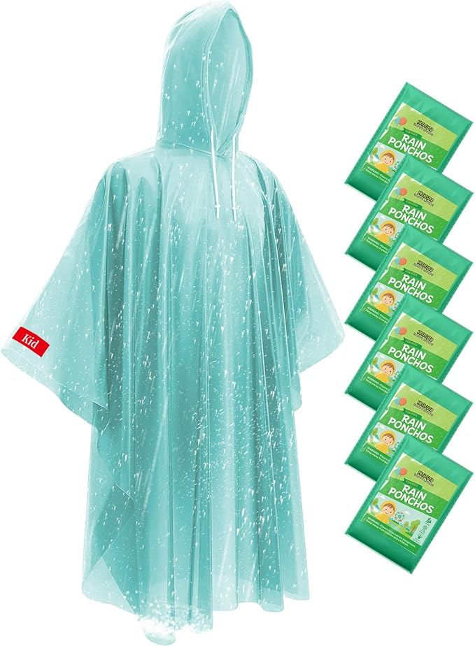 Hitituto Rain Ponchos Family Pack Kids– 6/12/24 Pack Disposable Poncho with Hood, Clear & Assorted Colors, Home Survival Kits