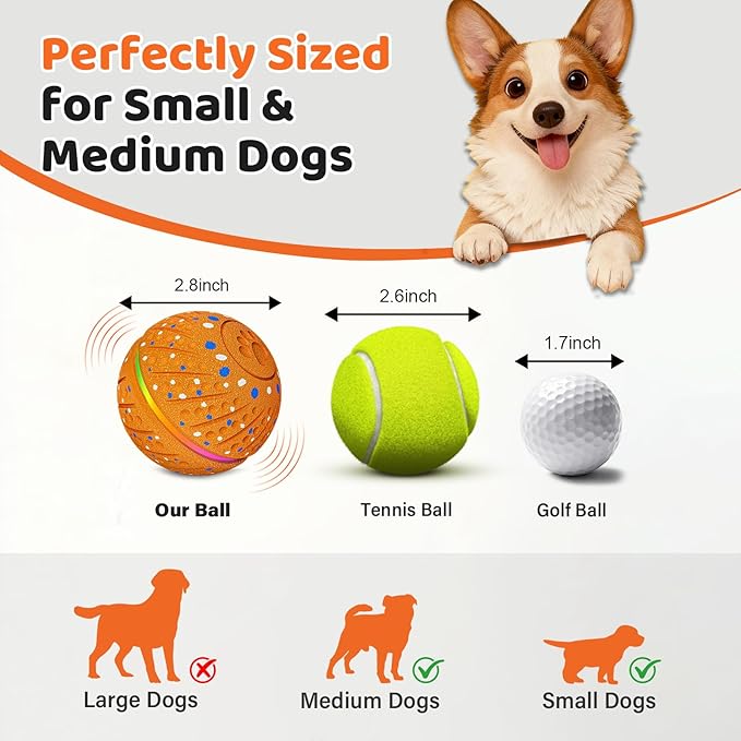 Sankell Interactive Dog Ball Toy - Smart Moving Bouncing Dog Ball with RGB Lights, E-TPU Material, 3 Play Modes Automatic Rolling Balls Toy for Small Medium Dogs Keep Them Busy(Orange)
