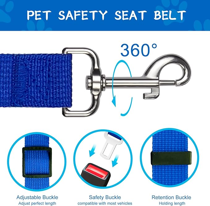 2 PCS Dog Seat Belt for Car Frskcssd Adjustable Dog Car Harness Heavy Duty Nylon Dogs Safety Seat Belt (Black+Blue)