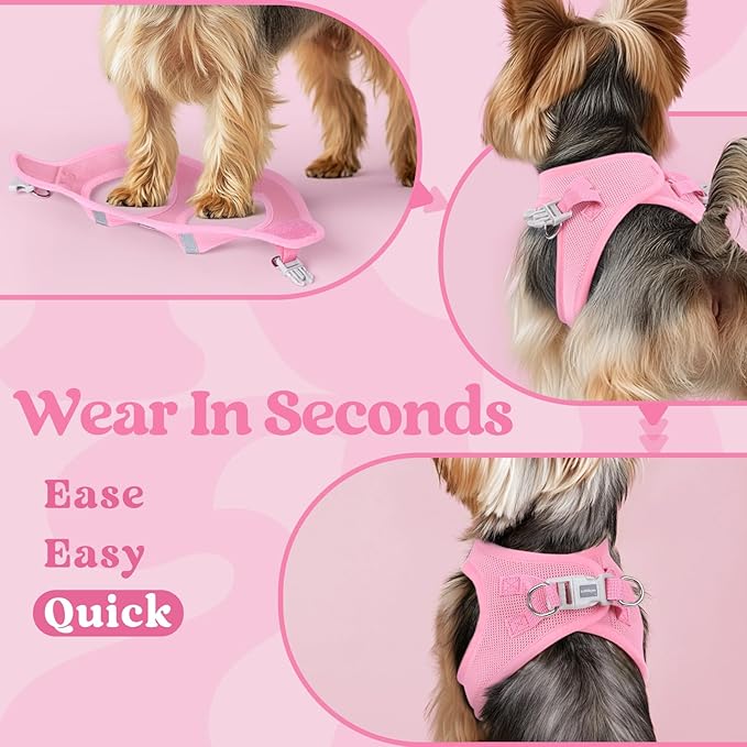 rabbitgoo Small Dog Harness, Step-in Soft Mesh Puppy Vest with Safety Buckle, Breathable Reflective Pet Harness for Small Sized Dogs, Light Pink XS