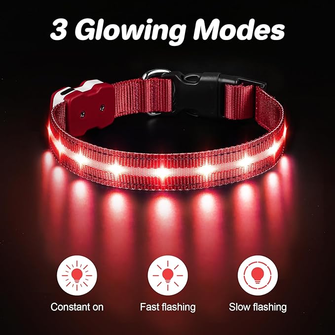 PcEoTllar Light Up Dog Collars, Led Dog Collar, Rechargeable, Night Walking, Waterproof, Glow in The Dark Dog Collars Light for Large Small Medium Dogs, Red l