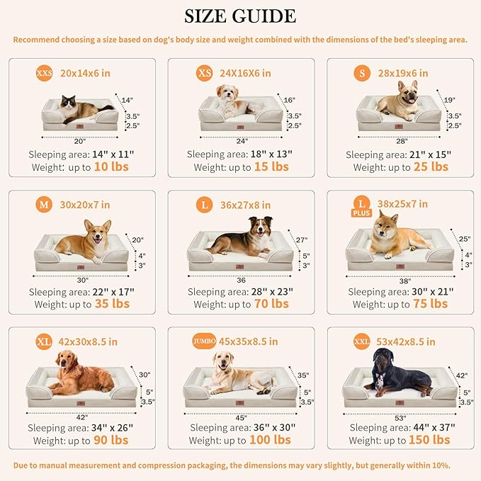 Comfort Expression Orthopedic Dog Bed for Medium Dogs 28x19 Inch, Waterproof Supportive Egg Crate Foam Medium Pet Bed with Removable Bolsters, Dog Couch with Washable Cover & Non-Slip Bottom, Beige