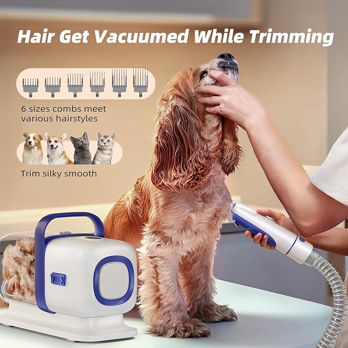 Dog Grooming Kit with Vacuum, 15000Pa Pet Hair Clipper and Shedding Brush, 50dB Low Noise, 2L Capacity, White