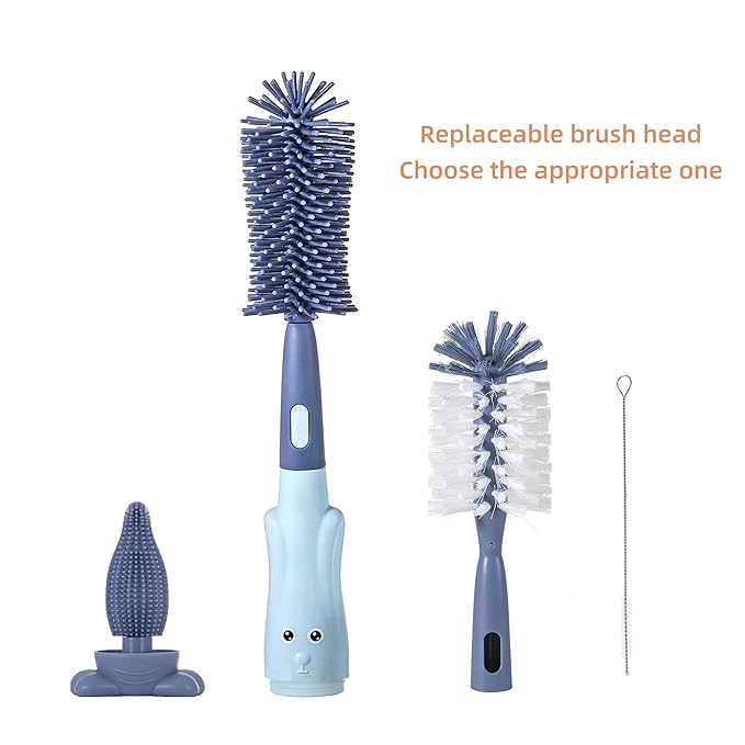 Chemimoso Multifunctional Cleaning Brush, Baby Bottle Brush, Bottle Brush Cleaner Set, Pink, Silicone and Nylon Brush