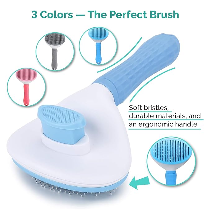 PETS-LAMB Self-Cleaning Dog and Cat Grooming Brush, Suitable for Long or Short Hair, Loose Hair Removal Brush, Easy to Remove, Pet Massage Tool. (Blue)