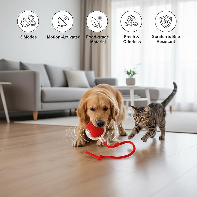 BRICKSWAN Interactive Cat Toys Ball for Cats - Upgrade Automatic Cat Toys for Indoor Cats, 3 Modes 2 Speed Moving Cat Ball 2PCS (Red Blue)