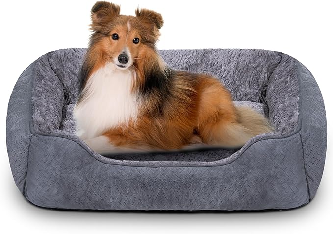 Dog Bed for Medium Large Dogs Washable, Super Soft Rectangle Dog Beds Medium Large Size, Warming Durable Pet Bed with Anti-Slip Bottom, Anti-Anxiety, Grey, 30 x 24 x 9inch