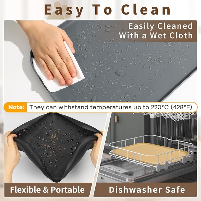 Silicone Pet Food Mat with Raised Edge for Food and Water Bowl, Dog Feeding Mats, Cat Food Trays for Floor Waterproof, Rubber Tray for Dogs and Cats, 17 x 12 x 0.7 Sand White (Yellow Cast)