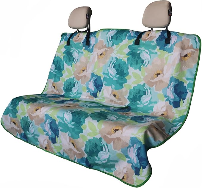 LoyaGour Back Seat Cover for Car Trucks Van SUV,Waterproof Rear Bench Towel Seat Covers for Dogs and Kids,Automotive Backseat Protector (Chrysanthemum)