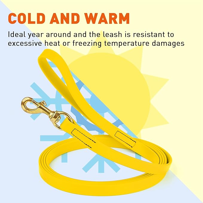 Viper Biothane K9 Working Dog Leash Waterproof Lead for Tracking Training Schutzhund Odor-Proof Long Line with Solid Brass Snap for Puppy Medium and Large Dogs, 10ft Lemon Yellow