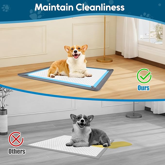 Pee Pad Holder for Small Dogs, 24" x 24" Dog Puppy Pee Pad Holder Non-Slip Silicone Tray with 4 Magnetic Clips for Training, No Spill Raised Lip High Edge for Indoor Floor Protection, Gray