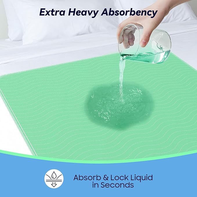 4 Pack 24” x 24” Extra Heavy Absorbency Washable Underpads, Waterproof Nursing Pads Incontinence Bed Pads, Reusable Washable Pee Pads for Dogs, Diaper Changing & Adults, Washable Puppy Pads