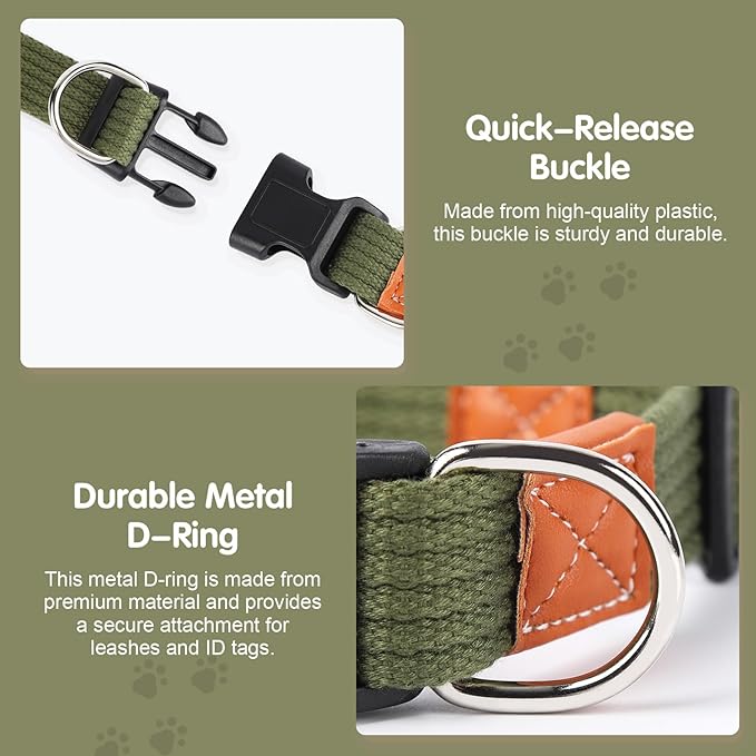 TDTOK Dog Collar for Large Medium Dogs, Heavy Duty Durable Nylon Dog Collar for Large Dogs with Lightweight Plastic Buckle Adjustable Comfy Tactical Dog Collars for Daily Walking