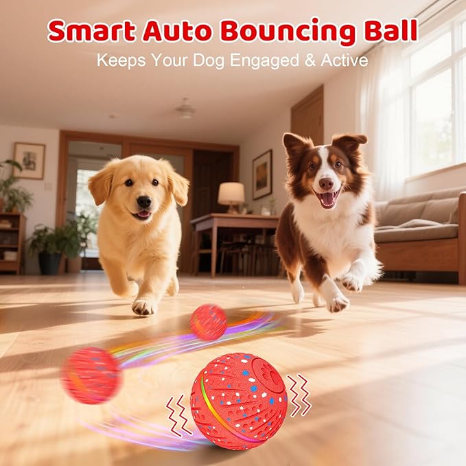 Sankell Interactive Dog Toys Ball - Smart Moving Bouncing Dog Ball with RGB Lights, E-TPU Material, 3 Play Modes Automatic Rolling Balls Toy for Small Medium Dogs Keep Them Busy(Red)