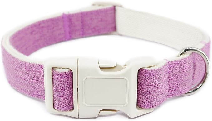 Cotton Hemp Dog Collar Adjustable, Purple Dog Collar Soft Natural Fabric with Quick Release, Cute Wedding Puppy Necklace for Small Medium Large Dog, Purple-S