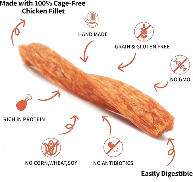 LuvChew Chicken Dog Chew Twist Sticks, Puffed Human Grade Chicken Dog Treat Sticks, Rawhide Alternative, Easy to Digest 20pcs/Pack