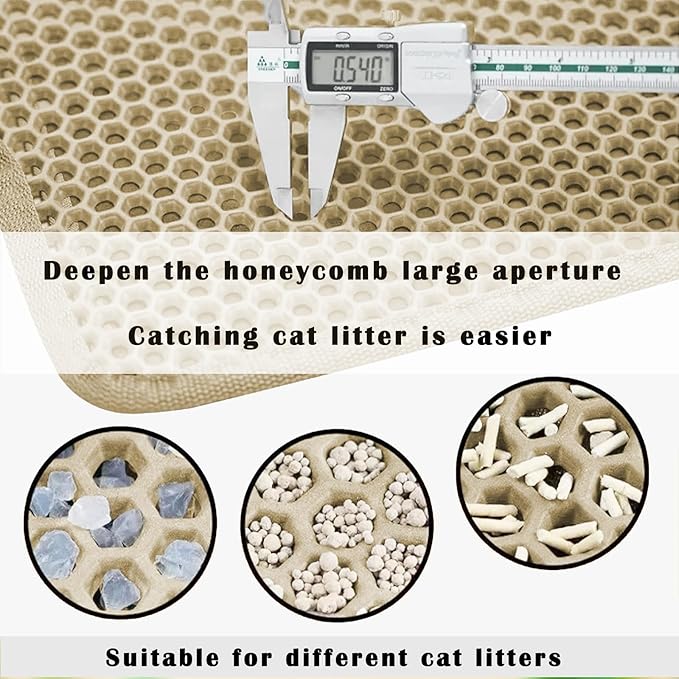 HCY&WLD Cat Litter Mat, Honeycomb Double Layer Cat Litter Trapping Mat, Waterproof Urine Proof Non-Slip, Scatter Control, Less Waste, Easier to Clean (Beige, 30" X 22")