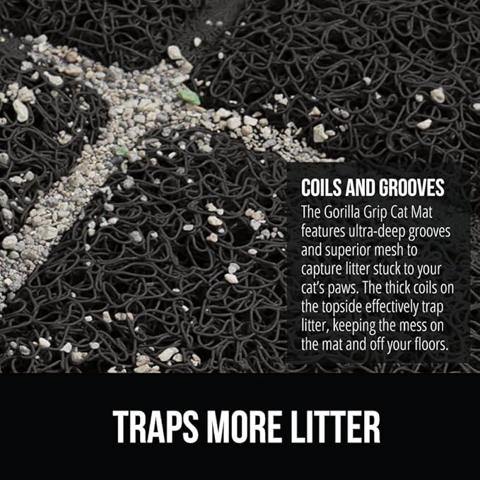 GORILLA GRIP Cat Litter Box Mat, Water Resistant, US Designed Kitty Litter Trapping Mats, Easy to Clean, Scatter Control, Less Mess and Clean Floors, Kitten Supplies for Indoor Cats, 30x20 Black