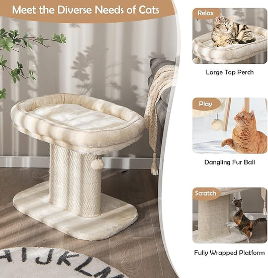 PETSITE Small Cat Tree with Scratching Board, Modern Cat Bed Soft Perch Sisal Scratching Post Pad with Ball for Indoor Kittens and Cats