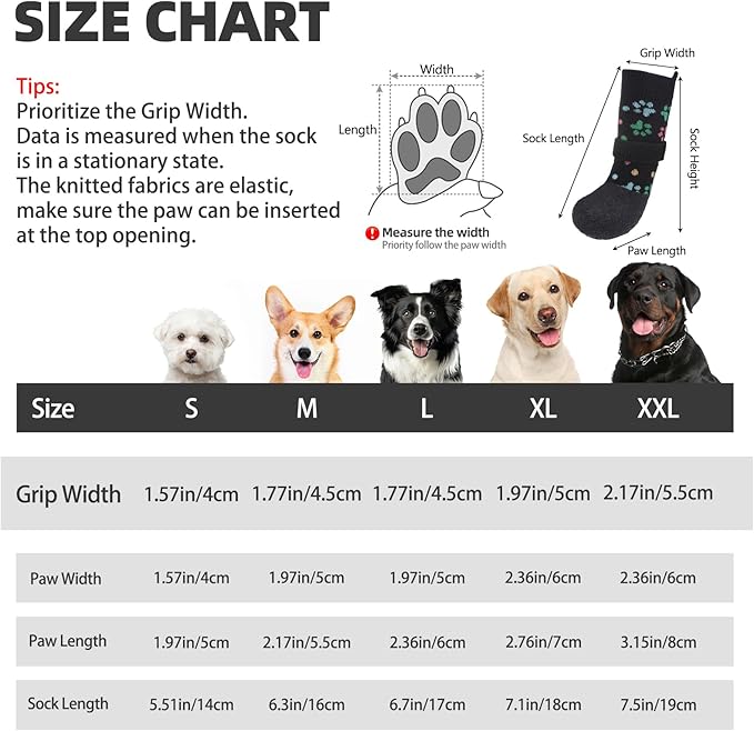 PUPTECK Anti Slip Dogs Shoes for Hot/Cold Pavement, Senior Booties, Rubber Boots & Paw Protectors for Small Medium Large Size Dogs to Prevent Licking, Grippy Socks for Hardwood Floors, Paw S