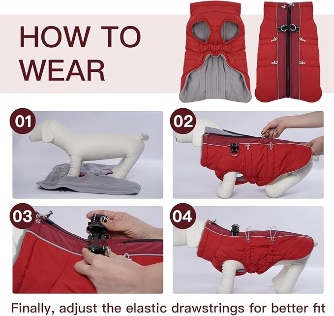 Dog Coat Winter Warm Dog Jackets for Large Dogs Reflective Snowsuit with Harness Fleece Dogs Snow Jacket Waterproof Pet Clothes for Cold Weather