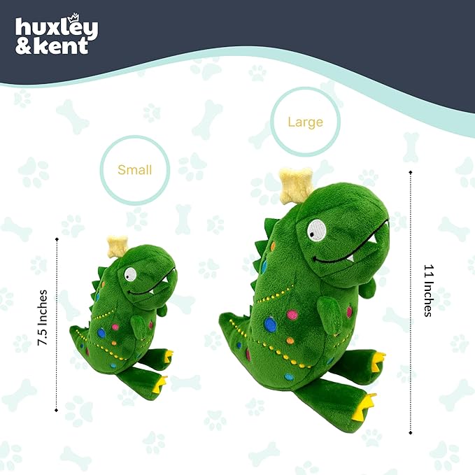 Huxley & Kent Funny Dog Toy w/Squeaker – Holiday Power Plush Squeaky Dog Toys for Small, Medium & Large Dogs – Soft Stuffed Animal for Indoor Play & Fetch - Tree Rex 2.0, Small